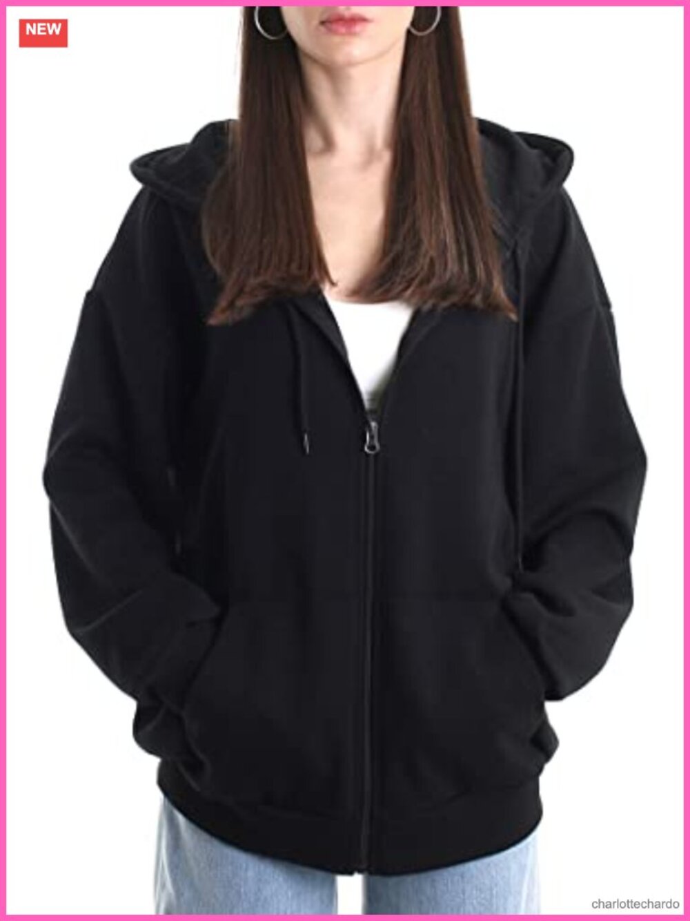 Oversized Zip Up Hoodie Lightweight Cotton Poly Blend Streetwear Jacket